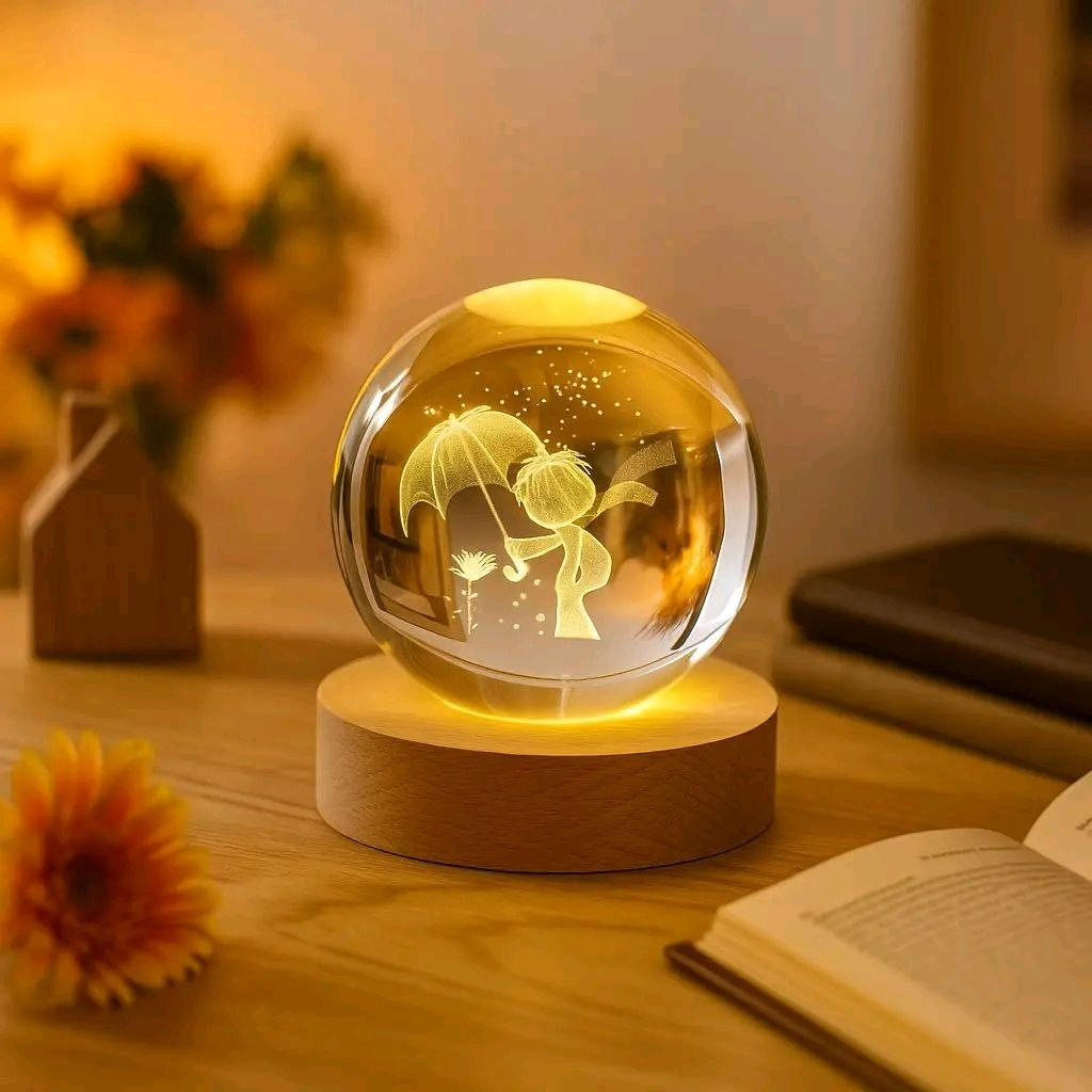 Color Changing LED 3D Crystal Ball -  Man Flower